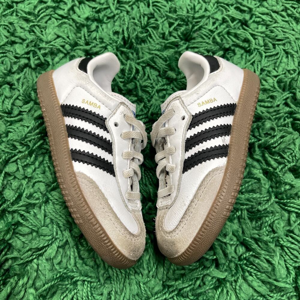 adidas Samba Shoe Baby Toddler White Black Gum Sneaker Shoes size 7K 7C